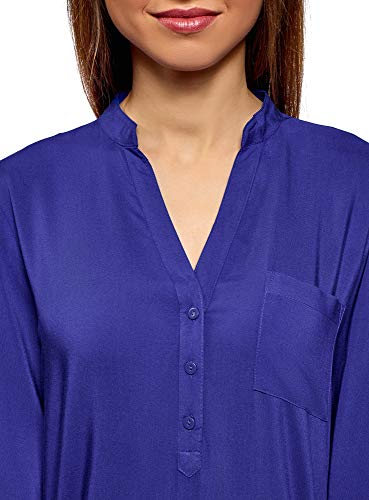 oodji Ultra Mujer Blusa de Viscosa con Mangas 3/4 Transformables, Azul, ES 40 / M