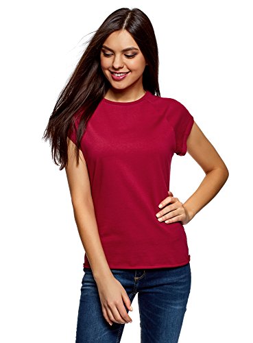 oodji Ultra Mujer Camiseta de Algodón Básica, Rojo, ES 46 / XXL