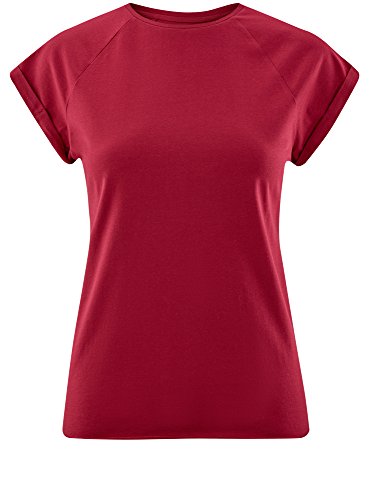 oodji Ultra Mujer Camiseta de Algodón Básica, Rojo, ES 46 / XXL