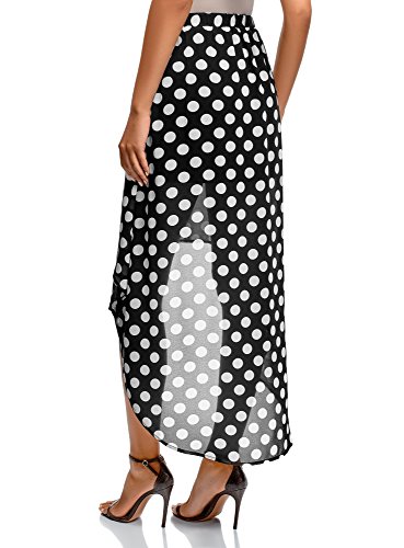oodji Ultra Mujer Falda de Gasa con Parte Inferior Asimétrica, Negro, ES 36 / XS
