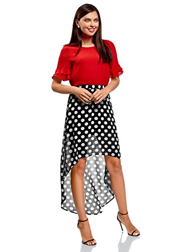 oodji Ultra Mujer Falda de Gasa con Parte Inferior Asimétrica, Negro, ES 36 / XS