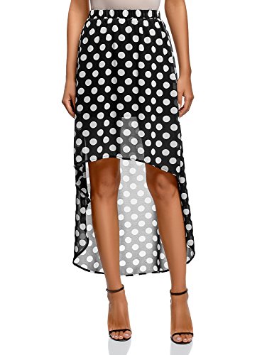 oodji Ultra Mujer Falda de Gasa con Parte Inferior Asimétrica, Negro, ES 36 / XS