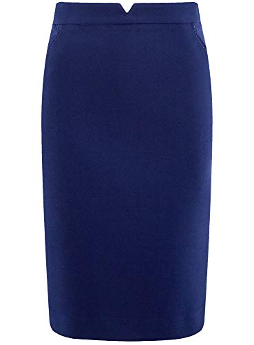 oodji Ultra Mujer Falda Lápiz con Cremallera, Azul, ES 36 / XS