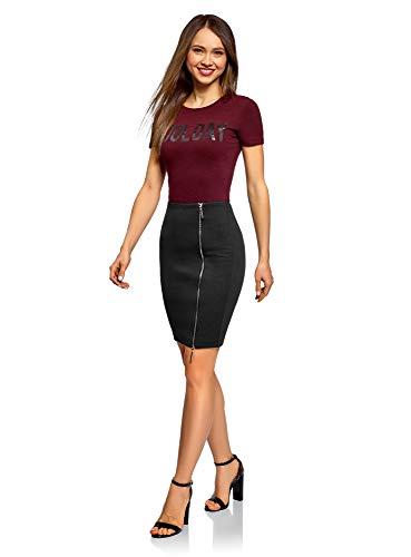 oodji Ultra Mujer Falda-Lápiz con Cremallera Metálica, Negro, ES 36 / XS