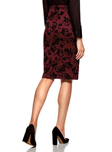 oodji Ultra Mujer Falda Lápiz con Estampado de Felpa, Rojo, ES 34 / XXS