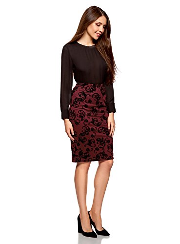 oodji Ultra Mujer Falda Lápiz con Estampado de Felpa, Rojo, ES 34 / XXS