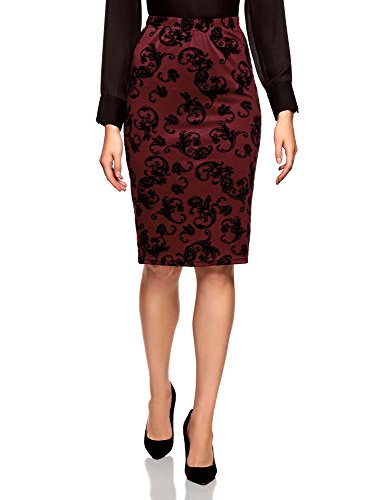 oodji Ultra Mujer Falda Lápiz con Estampado de Felpa, Rojo, ES 34 / XXS