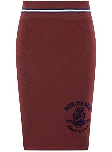 oodji Ultra Mujer Falda Lápiz con Estampado, Rojo, ES 40 / M