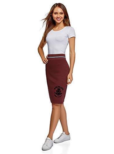 oodji Ultra Mujer Falda Lápiz con Estampado, Rojo, ES 40 / M