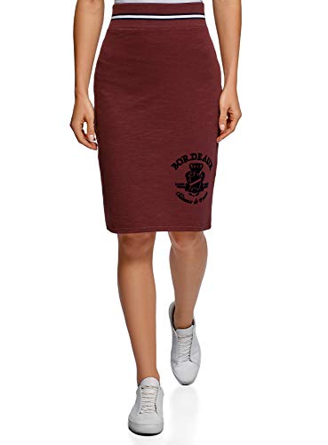 oodji Ultra Mujer Falda Lápiz con Estampado, Rojo, ES 40 / M