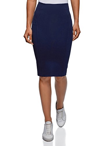 oodji Ultra Mujer Falda Lápiz de Punto, Azul, ES 40 / M
