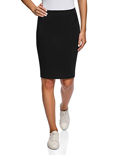 oodji Ultra Mujer Falda Lápiz de Punto, Negro, ES 34 / XXS