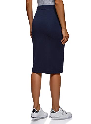 oodji Ultra Mujer Falda Lapiz de Tejido Texturizado, Azul, ES 34 / XXS