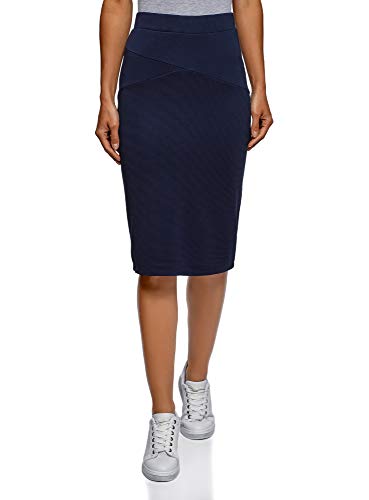 oodji Ultra Mujer Falda Lapiz de Tejido Texturizado, Azul, ES 34 / XXS