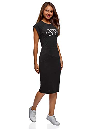 oodji Ultra Mujer Falda Lapiz de Tejido Texturizado, Negro, ES 36 / XS