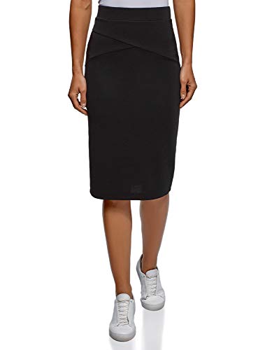 oodji Ultra Mujer Falda Lapiz de Tejido Texturizado, Negro, ES 36 / XS