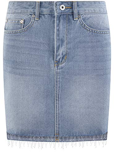 oodji Ultra Mujer Falda-Lápiz Vaquera con Borde Inferior No Elaborado, Azul, ES 36 / XS