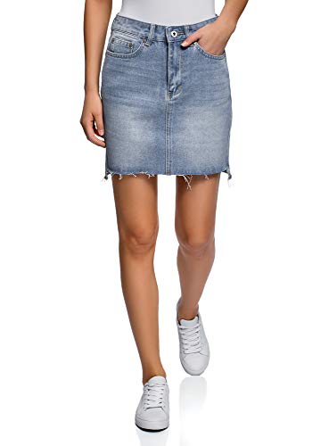 oodji Ultra Mujer Falda-Lápiz Vaquera con Borde Inferior No Elaborado, Azul, ES 36 / XS
