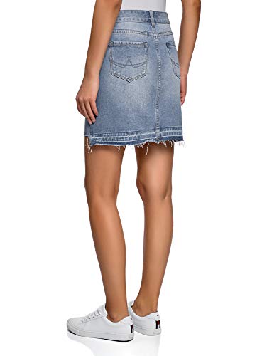 oodji Ultra Mujer Falda-Lápiz Vaquera con Borde Inferior No Elaborado, Azul, ES 36 / XS