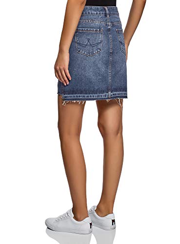oodji Ultra Mujer Falda-Lápiz Vaquera con Parches y Borde Inferior No Elaborado, Azul, ES 34 / XXS