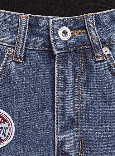 oodji Ultra Mujer Falda-Lápiz Vaquera con Parches y Borde Inferior No Elaborado, Azul, ES 34 / XXS