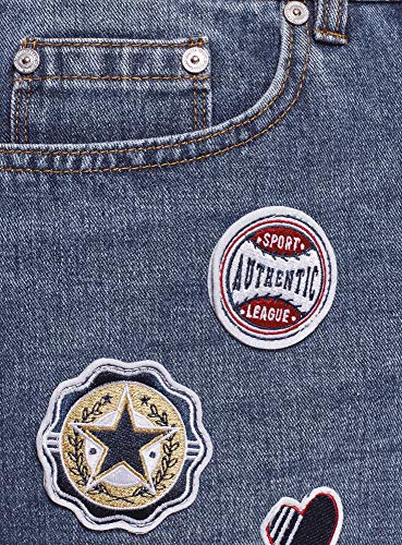 oodji Ultra Mujer Falda-Lápiz Vaquera con Parches y Borde Inferior No Elaborado, Azul, ES 34 / XXS