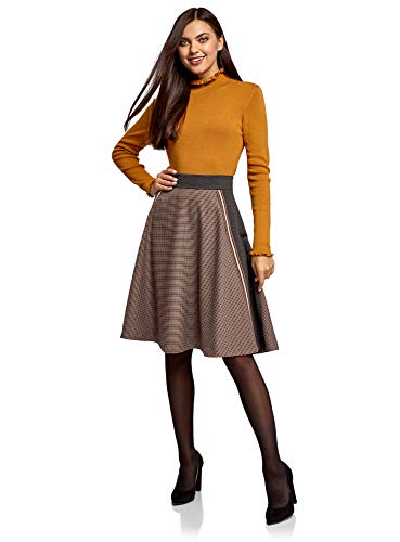 oodji Ultra Mujer Falda Midi a Cuadros, Marrón, ES 44 / XL