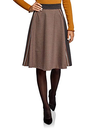 oodji Ultra Mujer Falda Midi a Cuadros, Marrón, ES 44 / XL