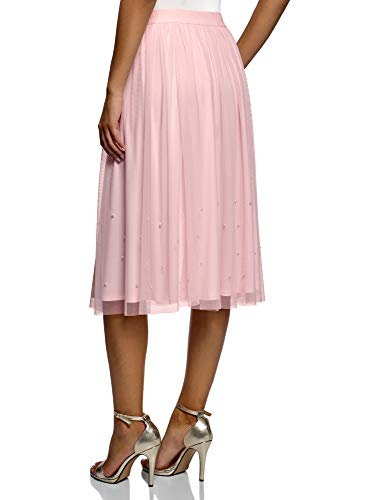 oodji Ultra Mujer Falda Midi con Decoración de Abalorios, Rosa, ES 44 / XL