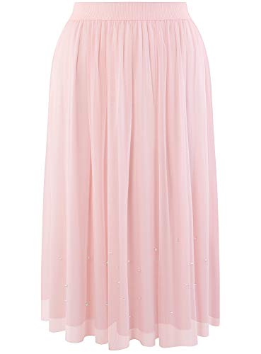oodji Ultra Mujer Falda Midi con Decoración de Abalorios, Rosa, ES 44 / XL