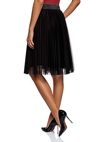 oodji Ultra Mujer Falda Plisada de Rejilla, Negro, ES 46 / XXL