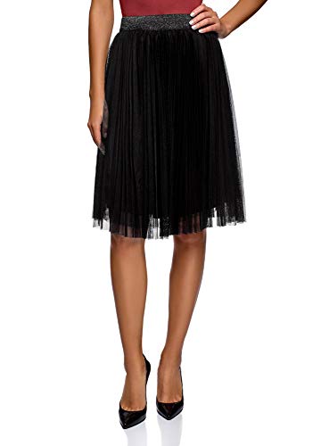 oodji Ultra Mujer Falda Plisada de Rejilla, Negro, ES 46 / XXL