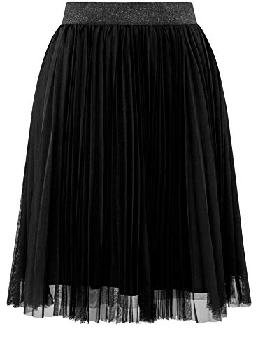 oodji Ultra Mujer Falda Plisada de Rejilla, Negro, ES 46 / XXL