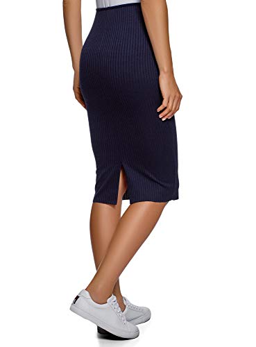 oodji Ultra Mujer Falda Texturizada con Elástico, Azul, ES 40 / M