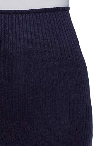 oodji Ultra Mujer Falda Texturizada con Elástico, Azul, ES 40 / M