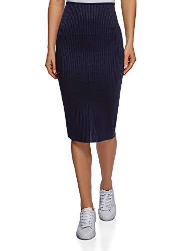 oodji Ultra Mujer Falda Texturizada con Elástico, Azul, ES 40 / M