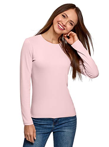 oodji Ultra Mujer Jersey Texturizado con Cuello Redondo, Rosa, ES 40 / M
