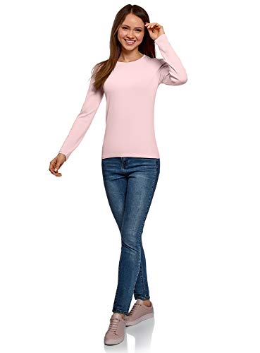 oodji Ultra Mujer Jersey Texturizado con Cuello Redondo, Rosa, ES 40 / M