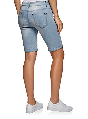 oodji Ultra Mujer Pantalón Corto Vaquero Alargado, Azul, ES 36 / XS, Talla fabricante: 26