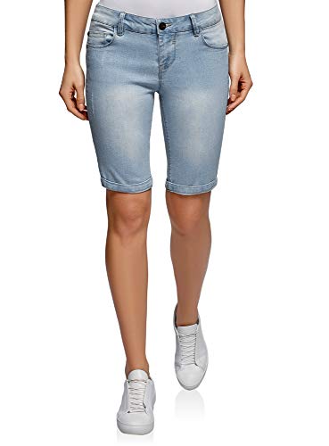 oodji Ultra Mujer Pantalón Corto Vaquero Alargado, Azul, ES 36 / XS, Talla fabricante: 26