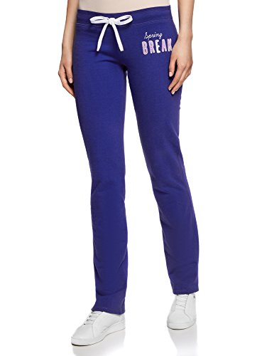 oodji Ultra Mujer Pantalones de Punto con Cordones, Azul, ES 40 / M