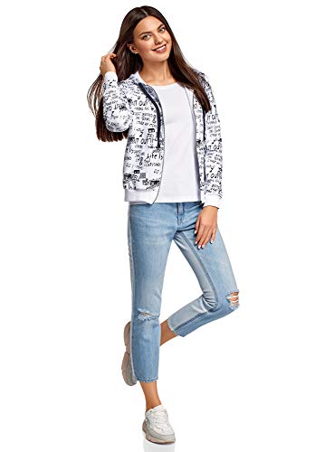 oodji Ultra Mujer Sudadera con Capucha y Bolsillos, Blanco, ES 40 / M