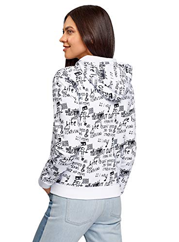 oodji Ultra Mujer Sudadera con Capucha y Bolsillos, Blanco, ES 40 / M