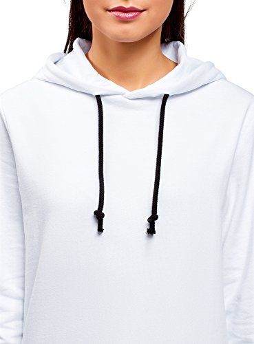 oodji Ultra Mujer Sudadera con Capucha y Estampado en la Espalda, Blanco, ES 46 / XXL