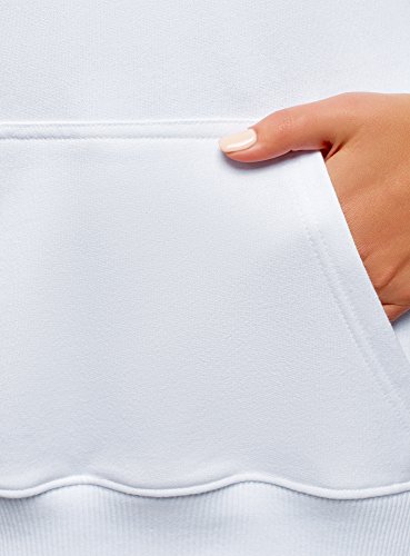oodji Ultra Mujer Sudadera con Capucha y Estampado en la Espalda, Blanco, ES 46 / XXL