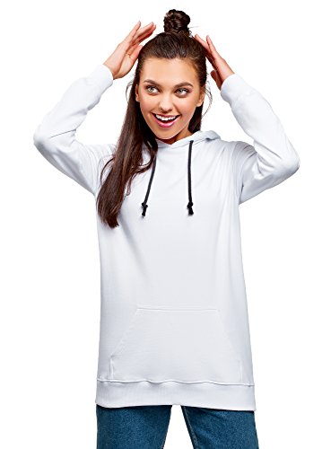 oodji Ultra Mujer Sudadera con Capucha y Estampado en la Espalda, Blanco, ES 46 / XXL