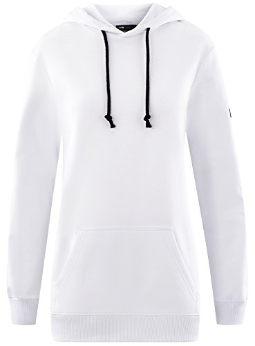 oodji Ultra Mujer Sudadera con Capucha y Estampado en la Espalda, Blanco, ES 46 / XXL
