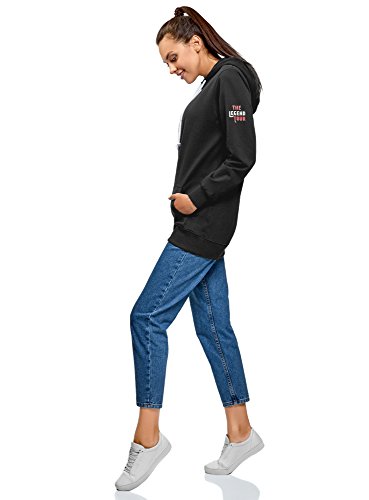 oodji Ultra Mujer Sudadera con Capucha y Estampado en la Espalda, Negro, ES 38 / S