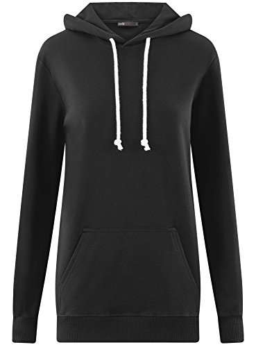 oodji Ultra Mujer Sudadera con Capucha y Estampado en la Espalda, Negro, ES 38 / S