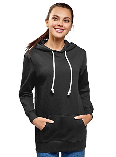 oodji Ultra Mujer Sudadera con Capucha y Estampado en la Espalda, Negro, ES 38 / S